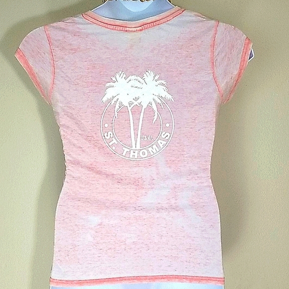 T-shirt top Burn Out Pink Short Sleeve Tourist St Thomas Palm Tree Graphic - Picture 2 of 3